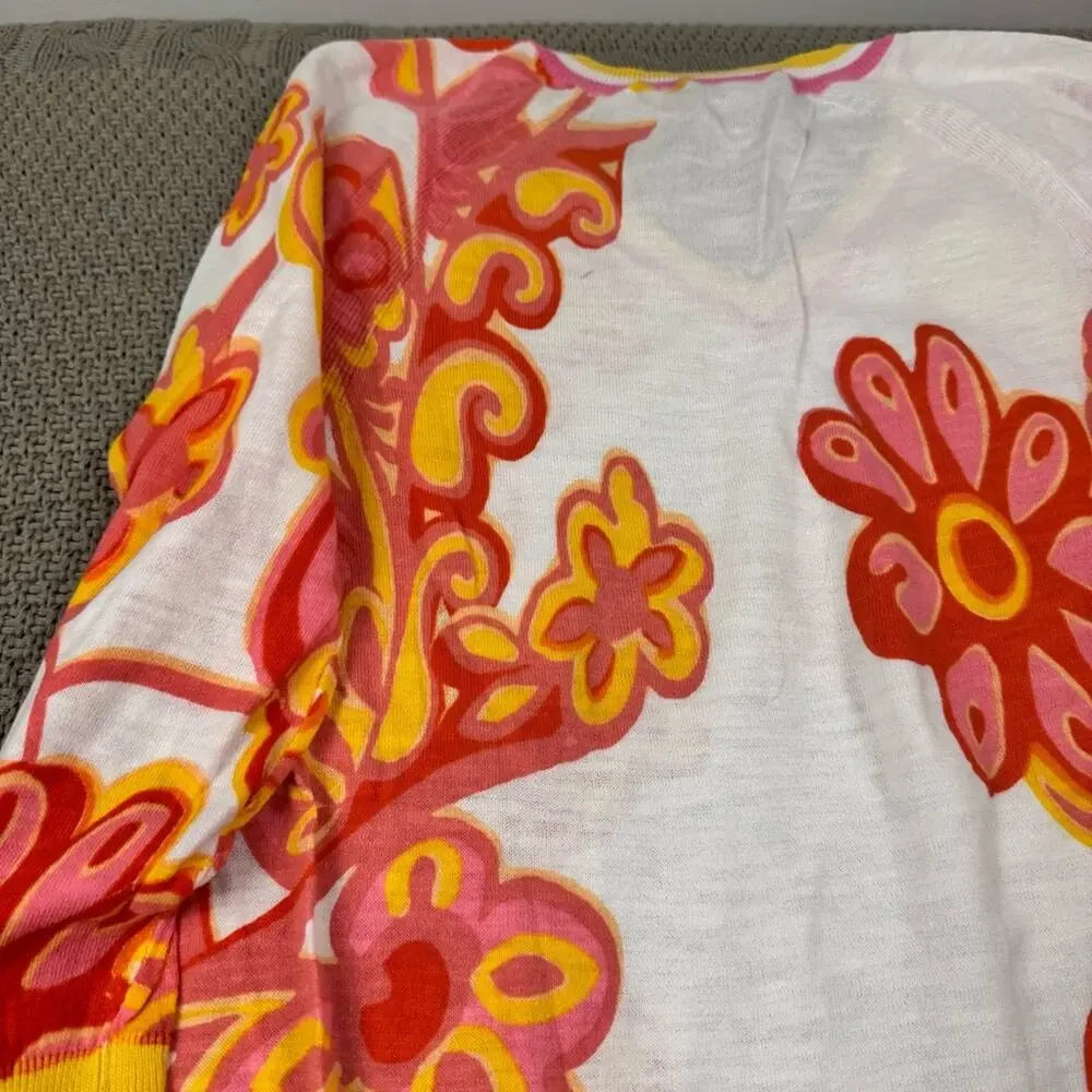 Talbots Floral V-Neck Sweater - Pink and Yellow Mod ~ Small